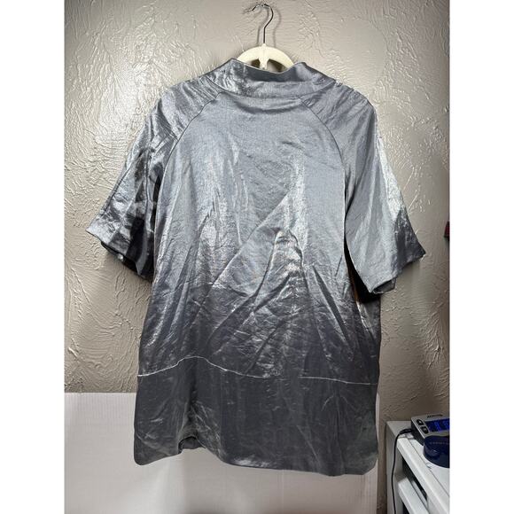 Ulla Popken Womens Mock Neck Short 3/4  Sleeve Pewter Silver Tunic Plus Sz 16/18 - Picture 4 of 5